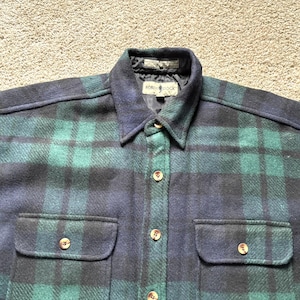 Vintage 90s Robert Stock Blackwatch Plaid Flannel Shirt Jacket Medium