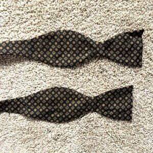 Vintage 60s J. Press Black Green Gold Geometric Print Bowtie