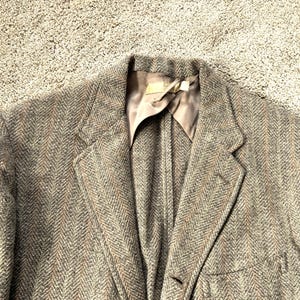 Vintage 50er Jahre Brooks Brothers Grau Orange Grün Gestreift Herringbone 3 Rolle 2 Tweed Sack Sport Mantel 40