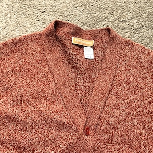 Vintage 70s Tumblespun Orange Marbled Cardigan Large
