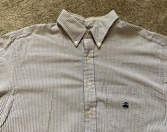 Vintage Brooks Brothers Blue White Seersucker Shirt XL