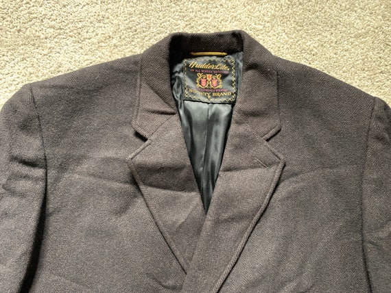 Vintage 60s Society Brand Brown Black Herringbone Overcoat 42-44