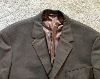 Chaqueta deportiva vintage Modestra de rayas verdes, marrones y rojas de los años 50, talla 42-44