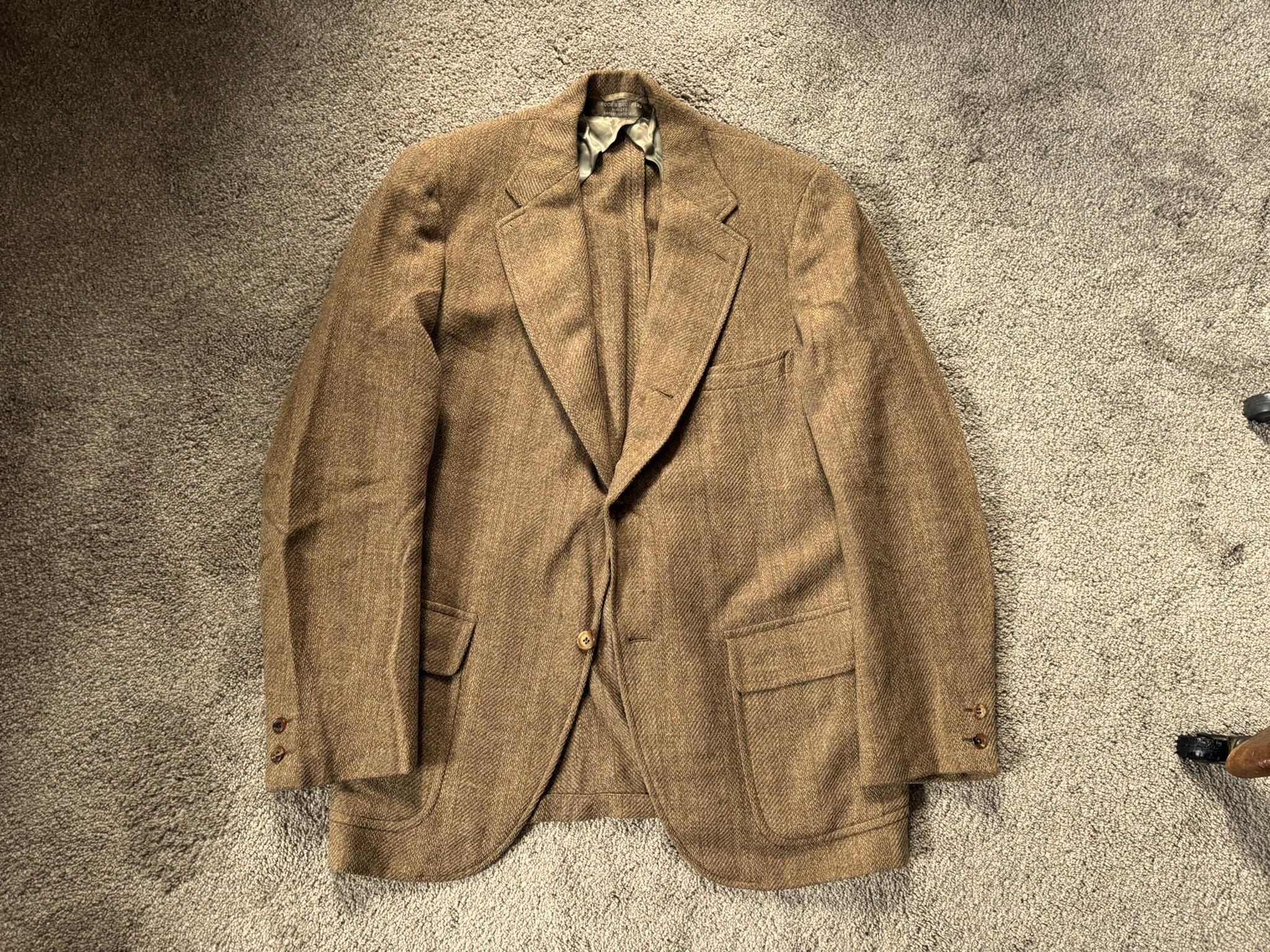 Vintage 60s Brooks Brothers Tan Orange Striped 3 Roll 2 Tweed Sack