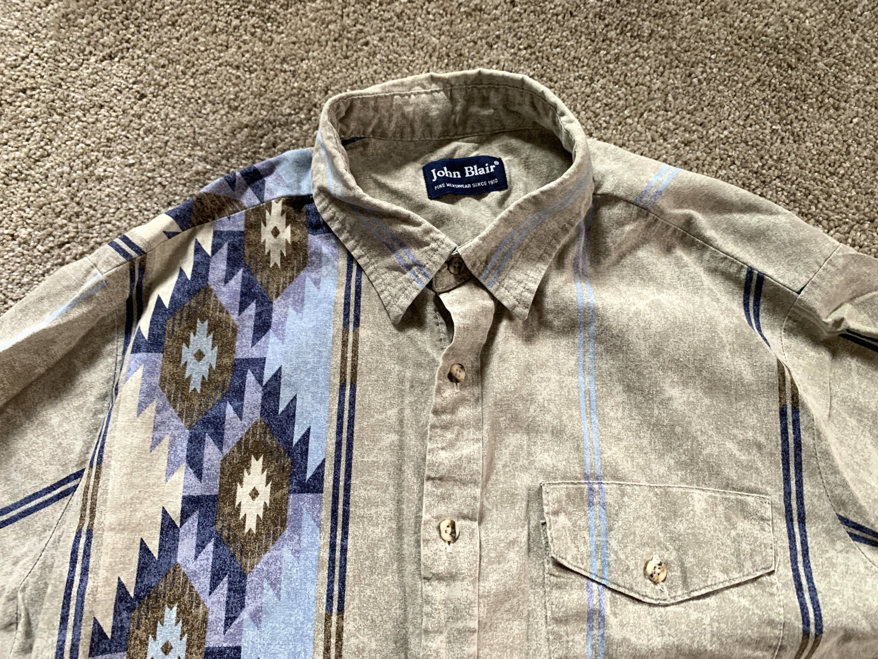 Vintage 90s John Blair Tan Blue Ikat Print Western Shirt Large - Etsy