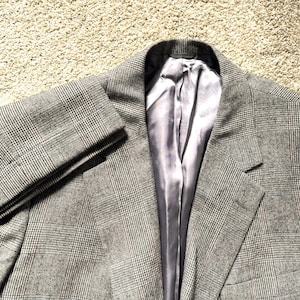 Vintage 80s Woodhouse & Lynch Gray Multicolor Glen Plaid Flannel Sack Suit 44-46, 41x30