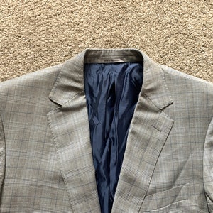 Newer Vintage Ermenegildo Zegna Gray Blue Plaid Suit Jacket 44R