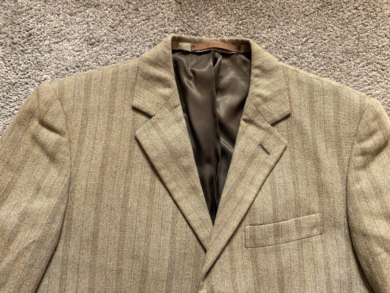 Vintage 60s Ritex Tan Olive Striped Sport Coat 38… - image 1