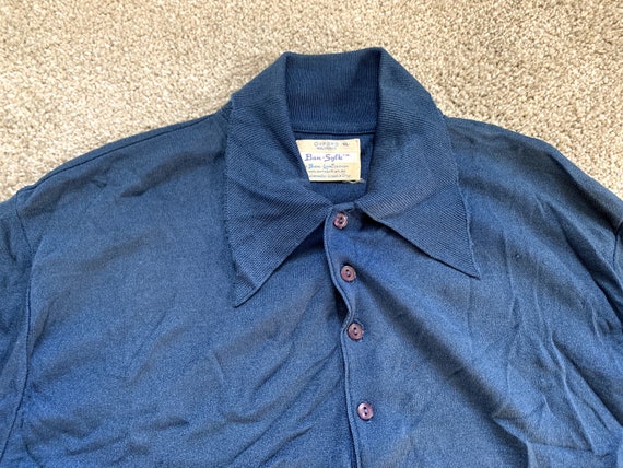 Vintage 60s Ban-Lon Ban-Sylk Dark Blue Mod Polo Shirt… - Gem