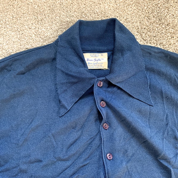 Vintage 60s Ban-Lon Ban-Sylk Dark Blue Mod Polo Shirt XL