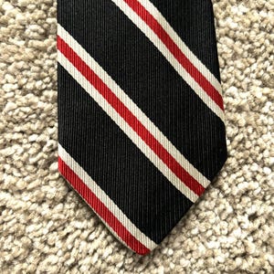 Vintage 50s Arrow Black Red Silver Repp Stripe Skinny Tie