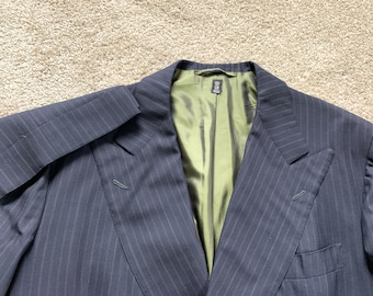 Newer Vintage Mariano Rubinacci Full Bespoke Dark Blue Pinstripe Double Breasted Suit 42-44, 38x28