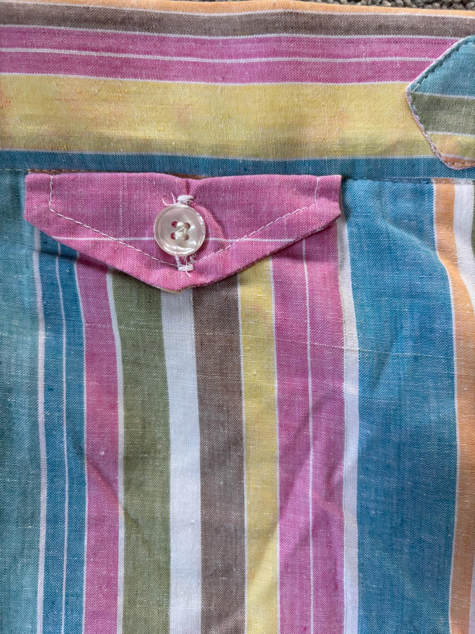 Short Vintage Années 1950-60 - Madras Patchwork, Coton, Longueur Genou, Rayé, Taille S/M
