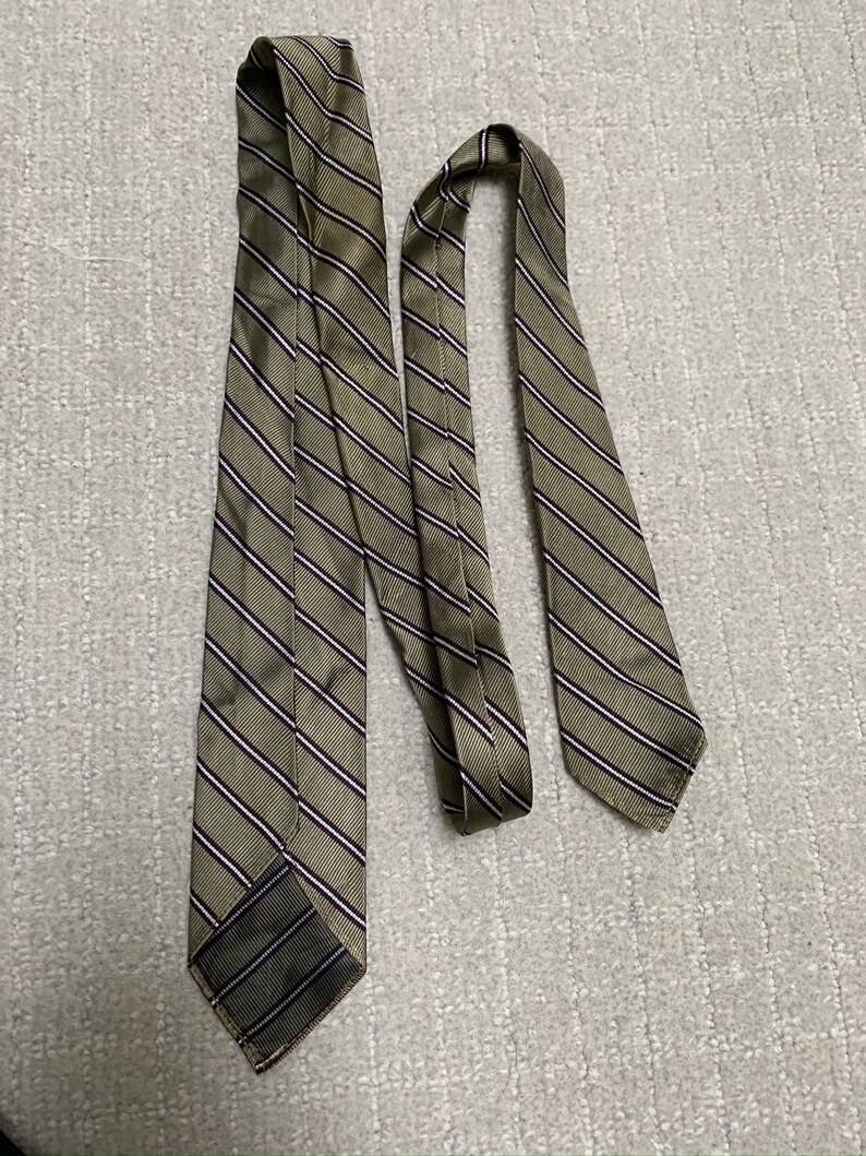 Vintage 60s Neil/'s Beige Maroon Repp Stripe Skinny Tie