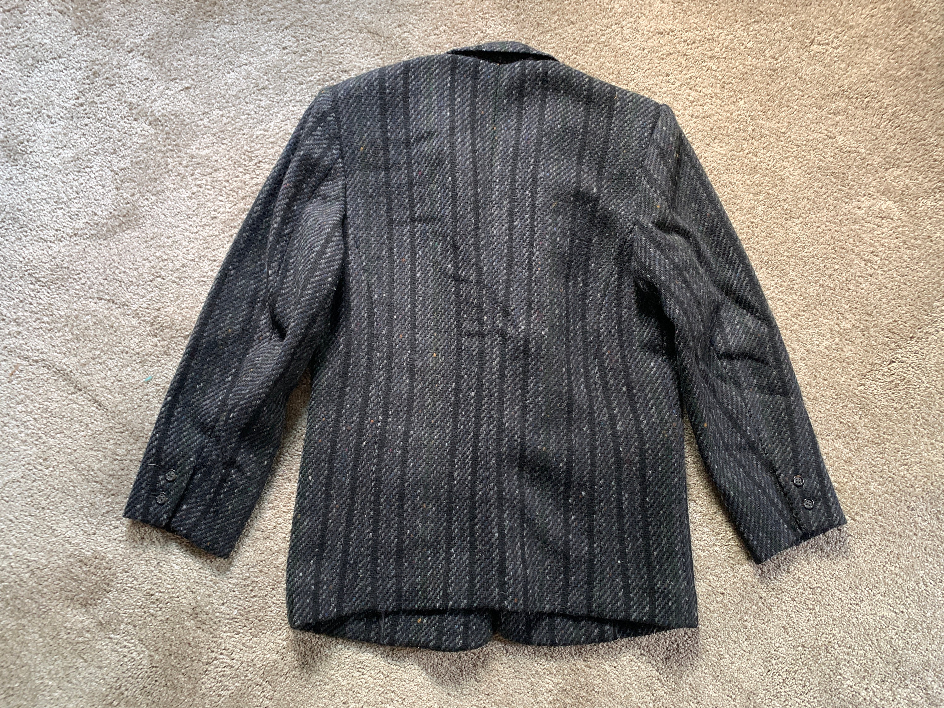 Vintage 80s Henry Grethel Black Gray Striped Flecked Tweed Sport 