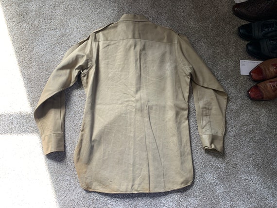 Vintage 40s Khaki Military Shirt World War 2 15 1… - image 3