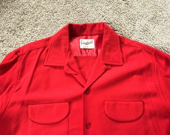 Vintage 1950s Donegal Rayon Cotton Loop Collar Shirt Mens S/M