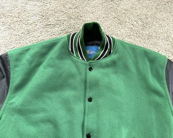 Vintage 80s Gem Sportswear Green Black Varsity Jacket Medium