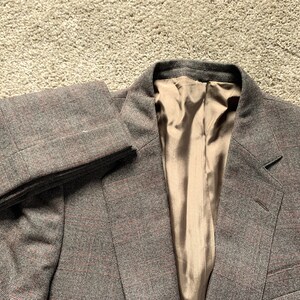 Vintage 80s Brown Red Plaid Suit 40, 35x31 image 1