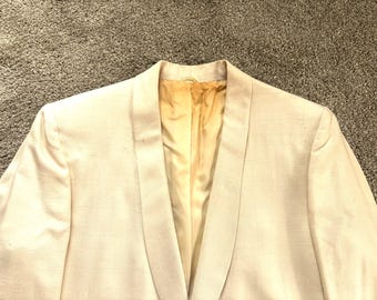 Chaqueta de cena vintage de seda shantung color blanco roto Lord West de los años 50, talla 40