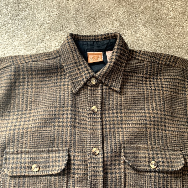 Vintage jaren '80 Fargo Bruin Zwart Geruite Flanel Shirt Jas Medium