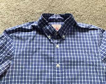 Newer Vintage J. Press White Blue Plaid Oxford Shirt Medium