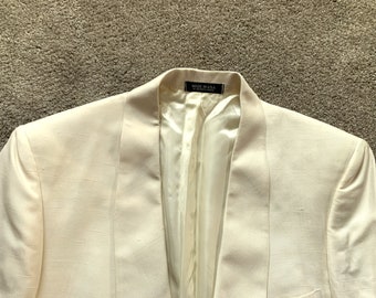 Veste de dîner en soie shantung blanche Southwick des années 80, 44 l