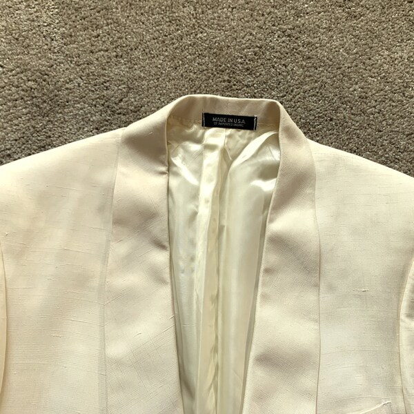 Vintage 80s Southwick White Shantung Silk Dinner Jacket 44L