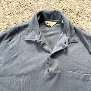 Vintage 60s Van Heusen Light Blue Wool Blend Long Sleeve Polo Shirt Small