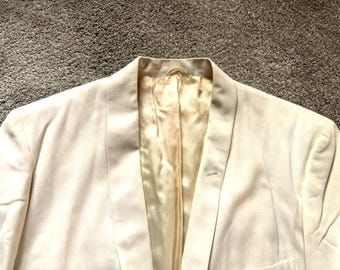 Chaqueta de cena blanca vintage de los años 50 de Madison Clothes, talla 41.