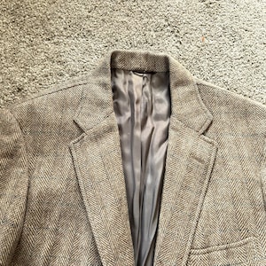 Vintage 60er Jahre J. Press Press Scot Tan Blau Herringbone Karo Tweed 3 Rolle 2 Sack Sport Mantel 41