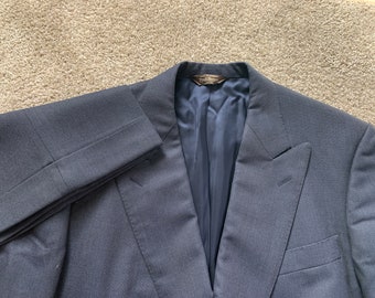 Vintage Paul Stuart Blue Birdseye Double Breasted Suit 41R, 34x28