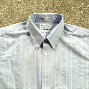 Camisa Oxford de rayas rosas y azules claros Royal Knight vintage de los años 80, talla OCBD 16-34/35, fabricada en EE. UU.