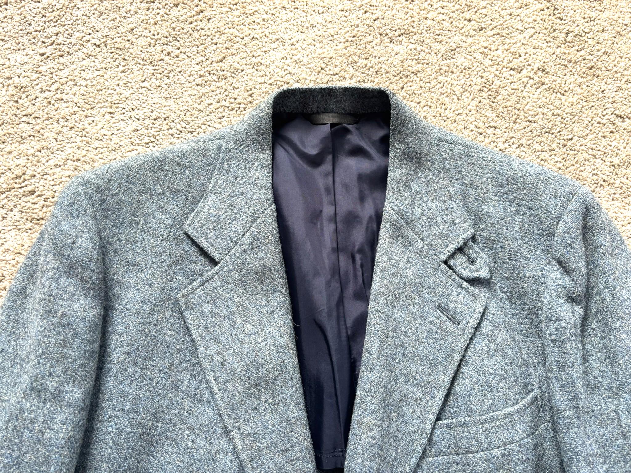 Vintage 70s Cricketeer Blue Harris Tweed 3 Roll 2 Sport Coat 43R