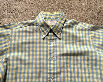 Vintage 60s Chandler Blue Black White Plaid Cotton Flannel Shirt