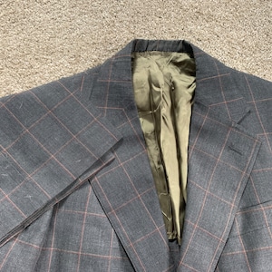 Vintage 70s Gray Red Yellow Windowpane Plaid Suit 40L, 36x34
