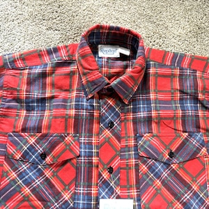 Deadstock Vintage 80s Repage Red Blue Plaid Flannel Shirt Medium