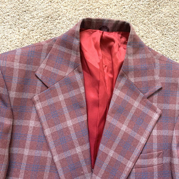 Vintage 70s Classic Collection Blue Red Plaid Sport Coat 40L