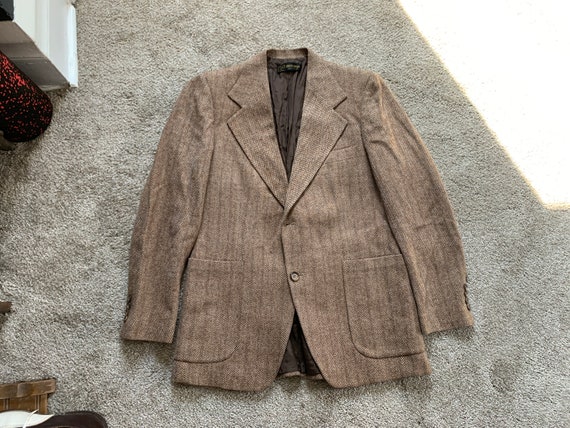 Vintage 70s Pierre Cardin Tan Blue Orange Striped Herringbone