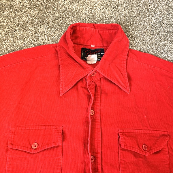 Vintage 70s Phoenix Brand Red Corduroy Shirt Medium