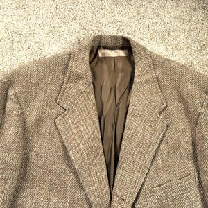 Vintage 60er Jahre 1967 von Brooks Brothers Custom Made Tan Herringbone 3 Roll 2 Tweed Sack Sport Coat 42