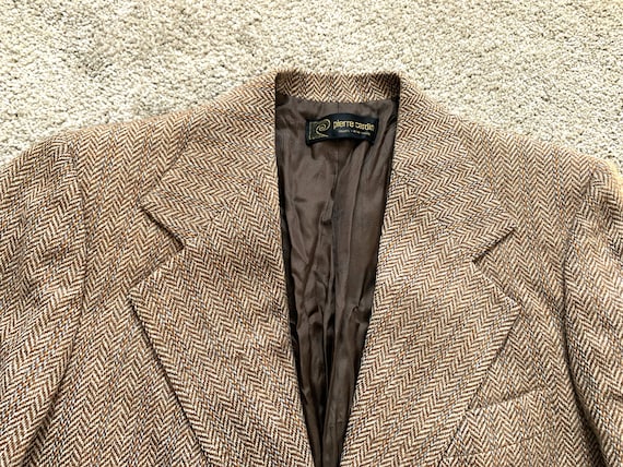 Vintage 70s Pierre Cardin Tan Blue Orange Striped Herringbone