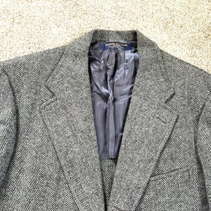 Vintage 70er Jahre Brooks Brothers Grey Herringbone 3 Rolle 2 Tweed Sack Sport Coat 42 ML