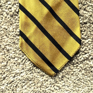 Vintage 60s Brooks Brothers Unlined Yellow Black Regimental Stripe Repp Tie