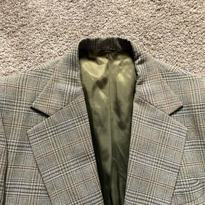 Vintage 70s Christopher Rand Brown Green Plaid Sport Coat 42