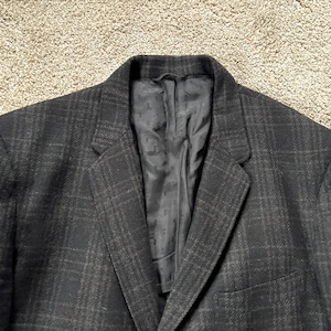 Vintage 50s Mr. Ted Black Gray Plaid Tweed Sack Sport Coat 42