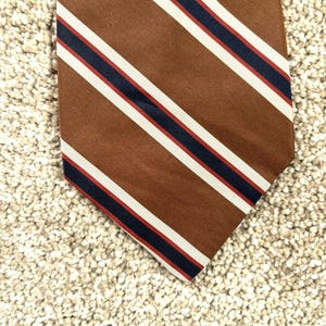 Vintage 70s Robert Talbott Brown Blue Silver Regimental Stripe Tie
