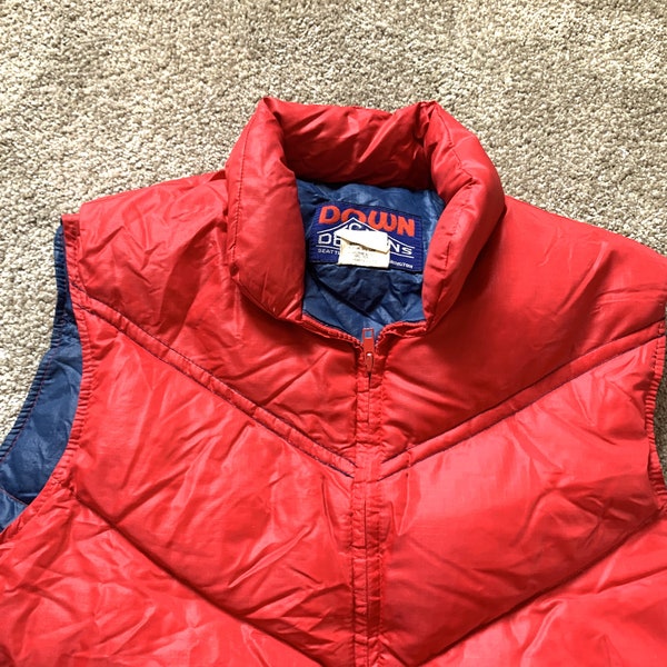 vintage 70s Down Designs Red Down Filled Puffer Vest Large