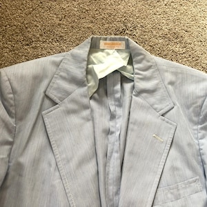 Vintage 70er Jahre Brooks Brothers Blau Weiß Gestreift Pincord Wash N Wear 3 Rolle 2 Sack Sport Mantel 42
