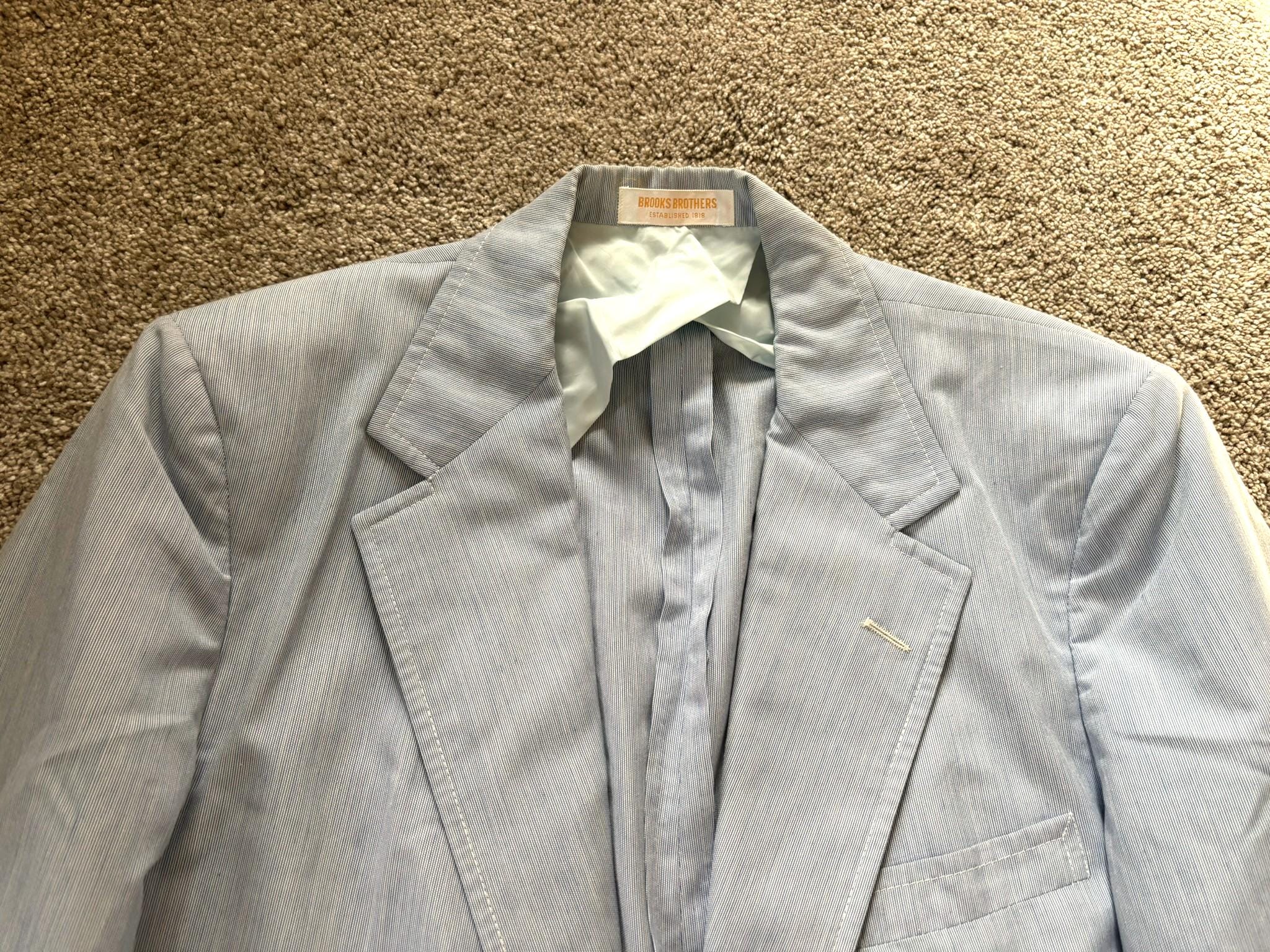Vintage 70s Brooks Brothers Blue White Striped Pincord Wash N Wear